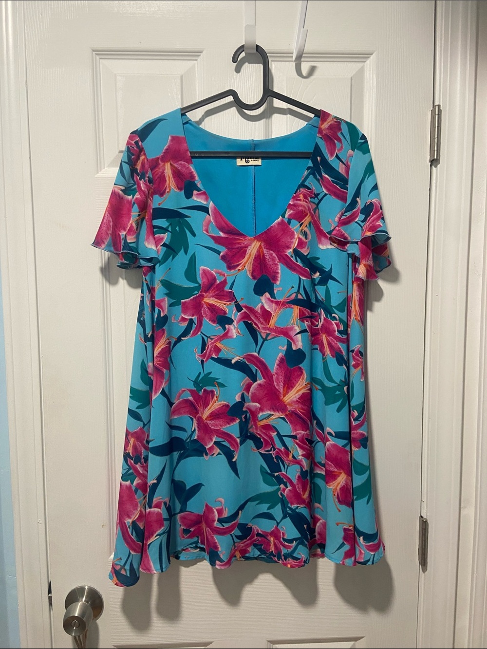 Show Me Your MuMu Turquoise Mini Dress with Pink Floral Print